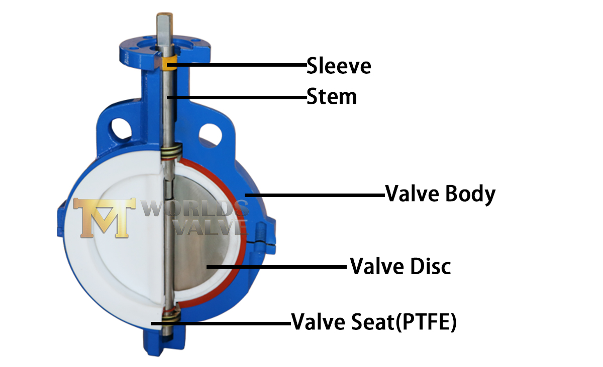PTFE Lined Butterfly Valve sectional view Vlinderklep