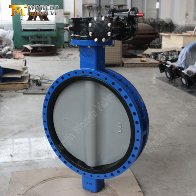 Tandwielbediende U-type flensvlinderklep met nylon gecoate schijf