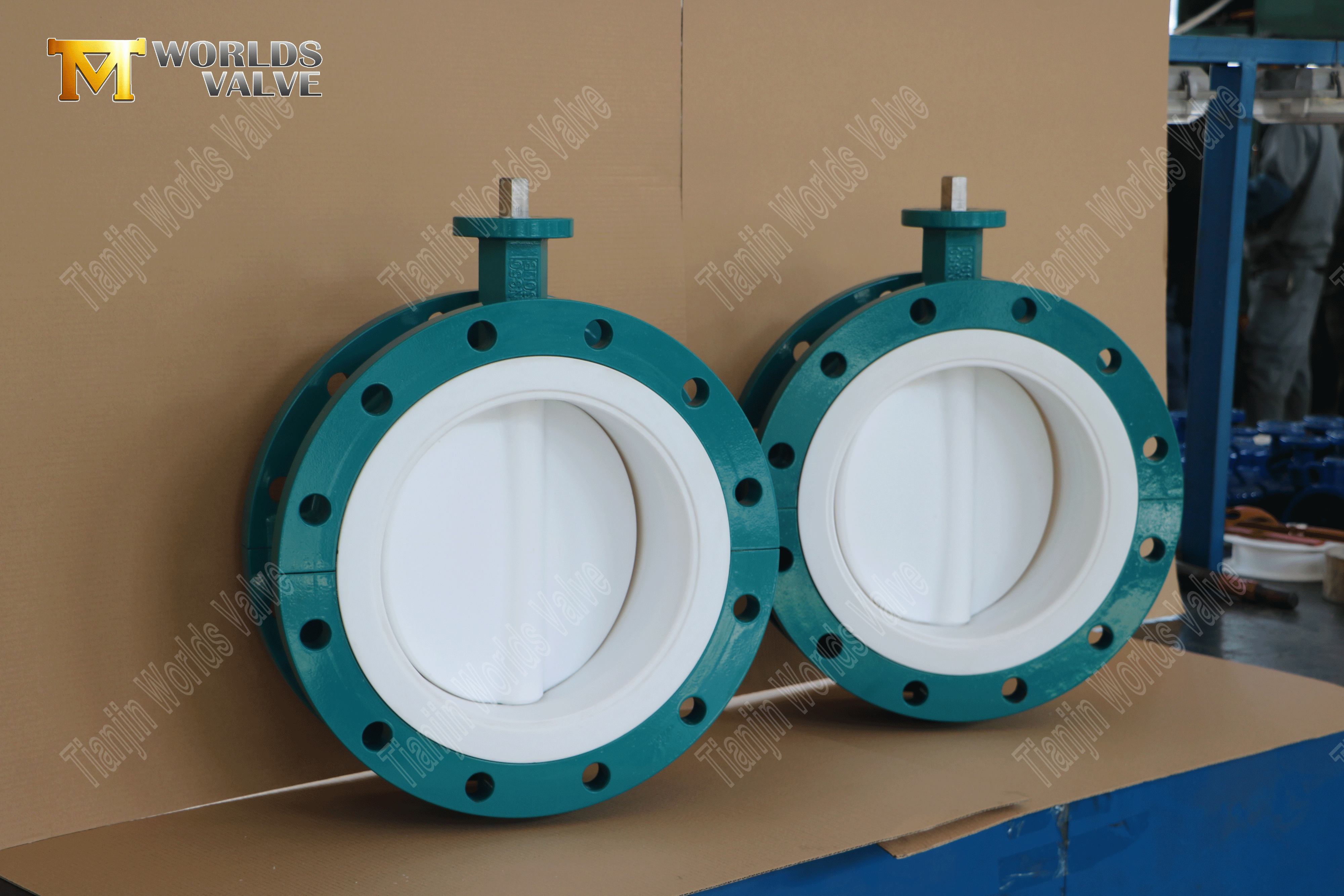 Tweedelige PTFE-vlinderklep met flens, WCB-lichaam en tandwielbediening-1 (1).png