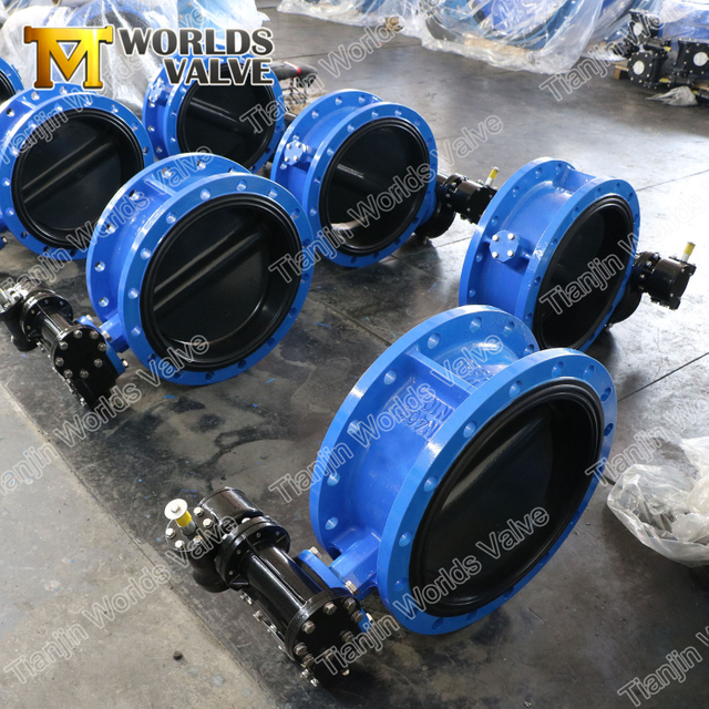 Centrale afdichtende vlinderklep met dubbele flens en volledig met rubber beklede schijf