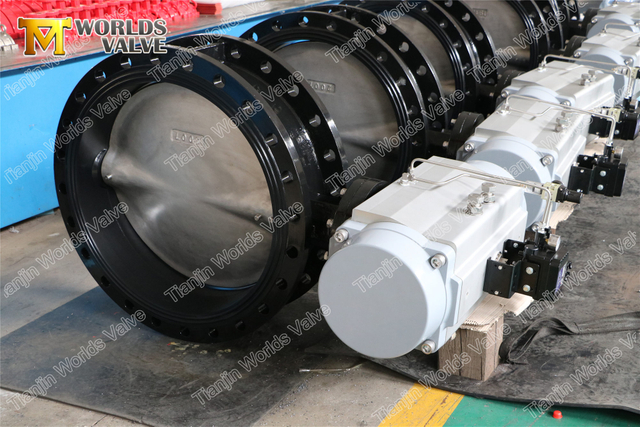 Dubbelzijdige vlinderkleppen met dubbelwerkende pneumatische aandrijving