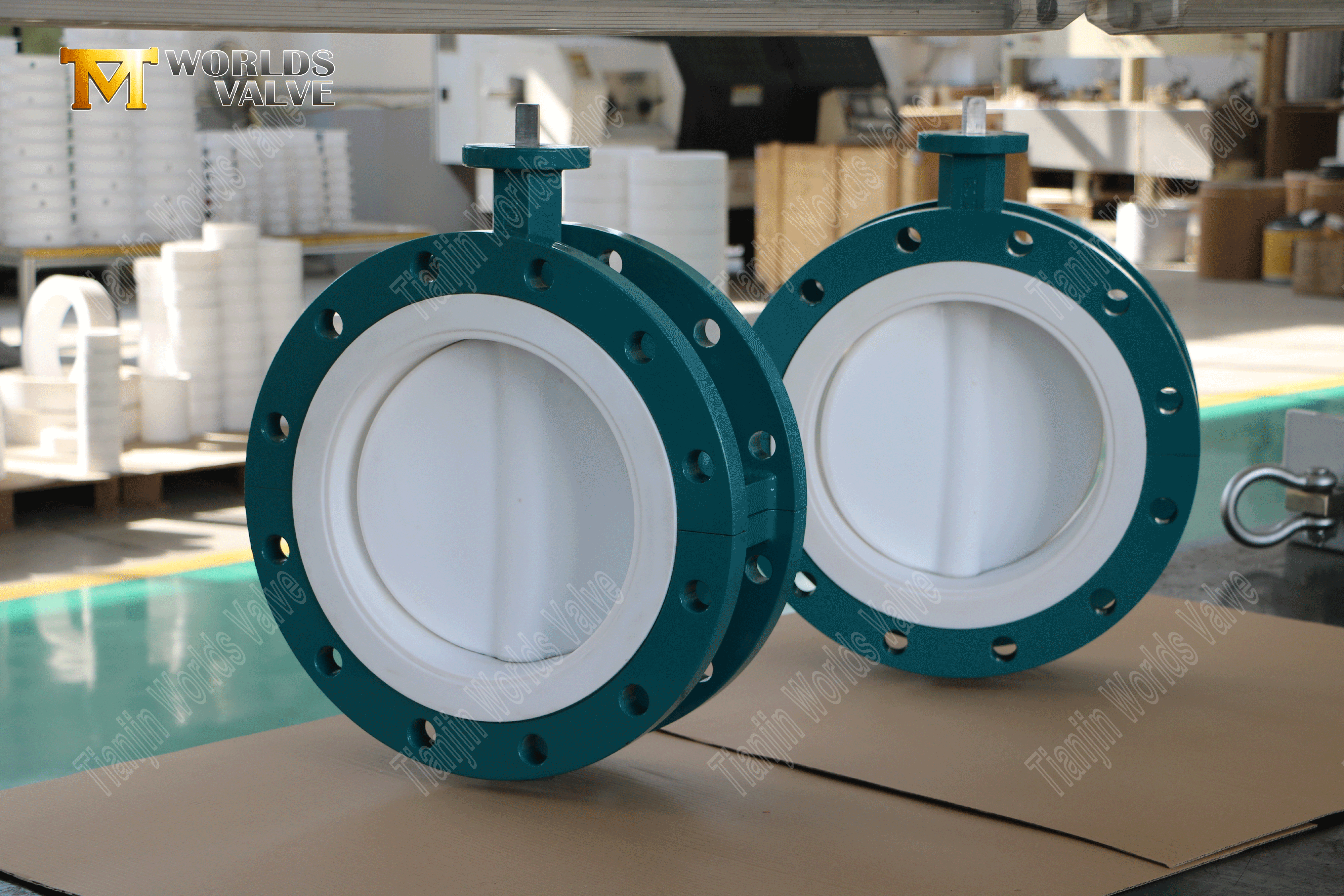 Tweedelige PTFE-vlinderklep met flens, WCB-lichaam en tandwielbediening-1 (2).png