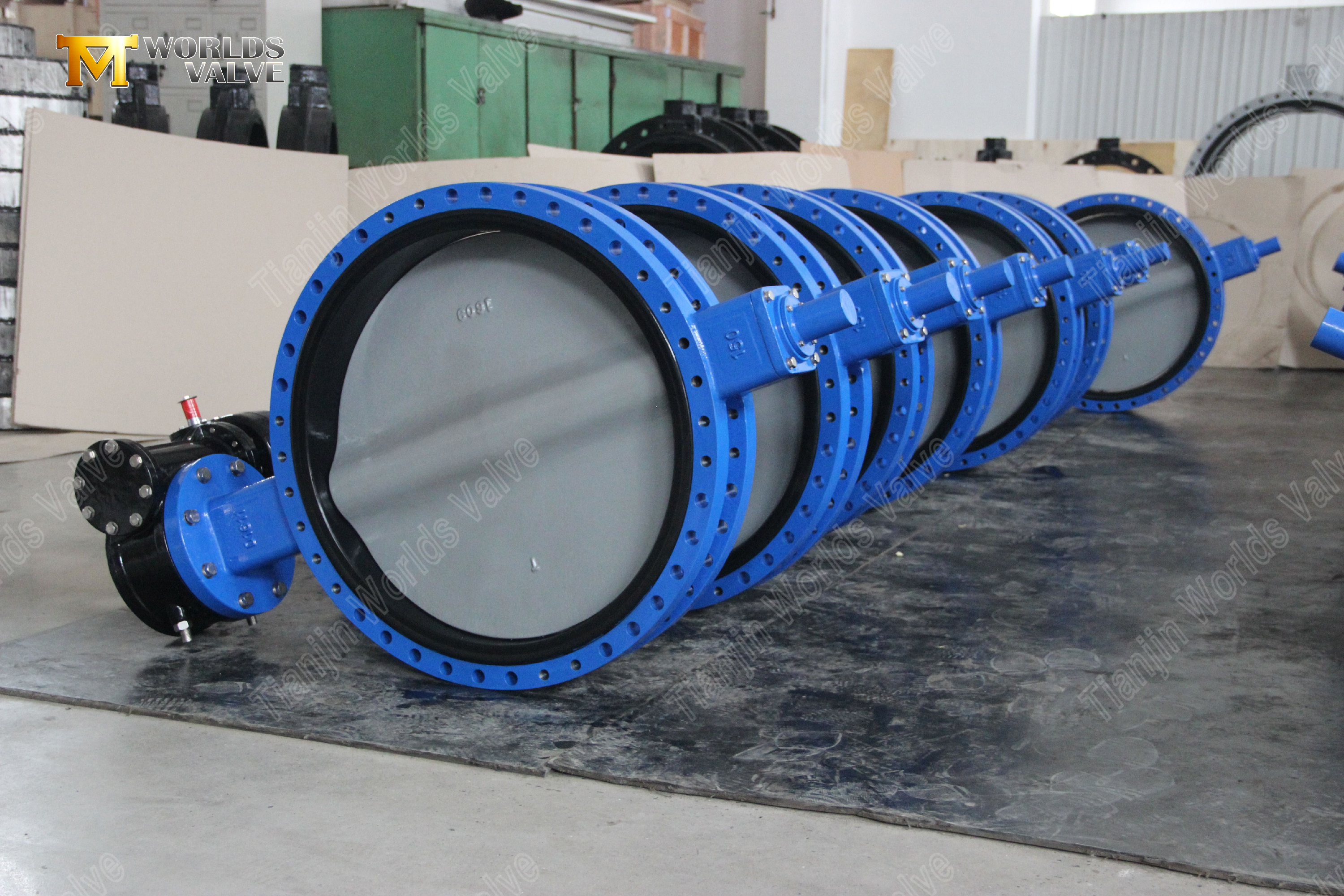 Tandwielbediende U-type flensvlinderklep met nylon gecoate schijf (6)