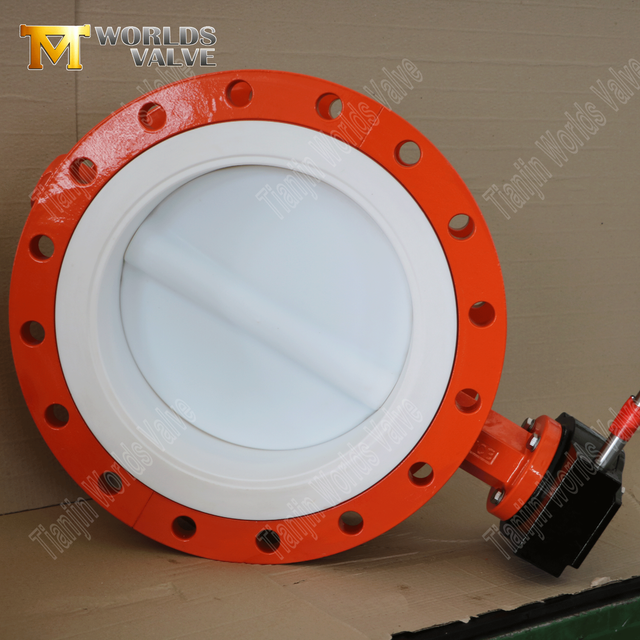 Worm tandwiel dubbele flens PTFE voering vlinderkleppen