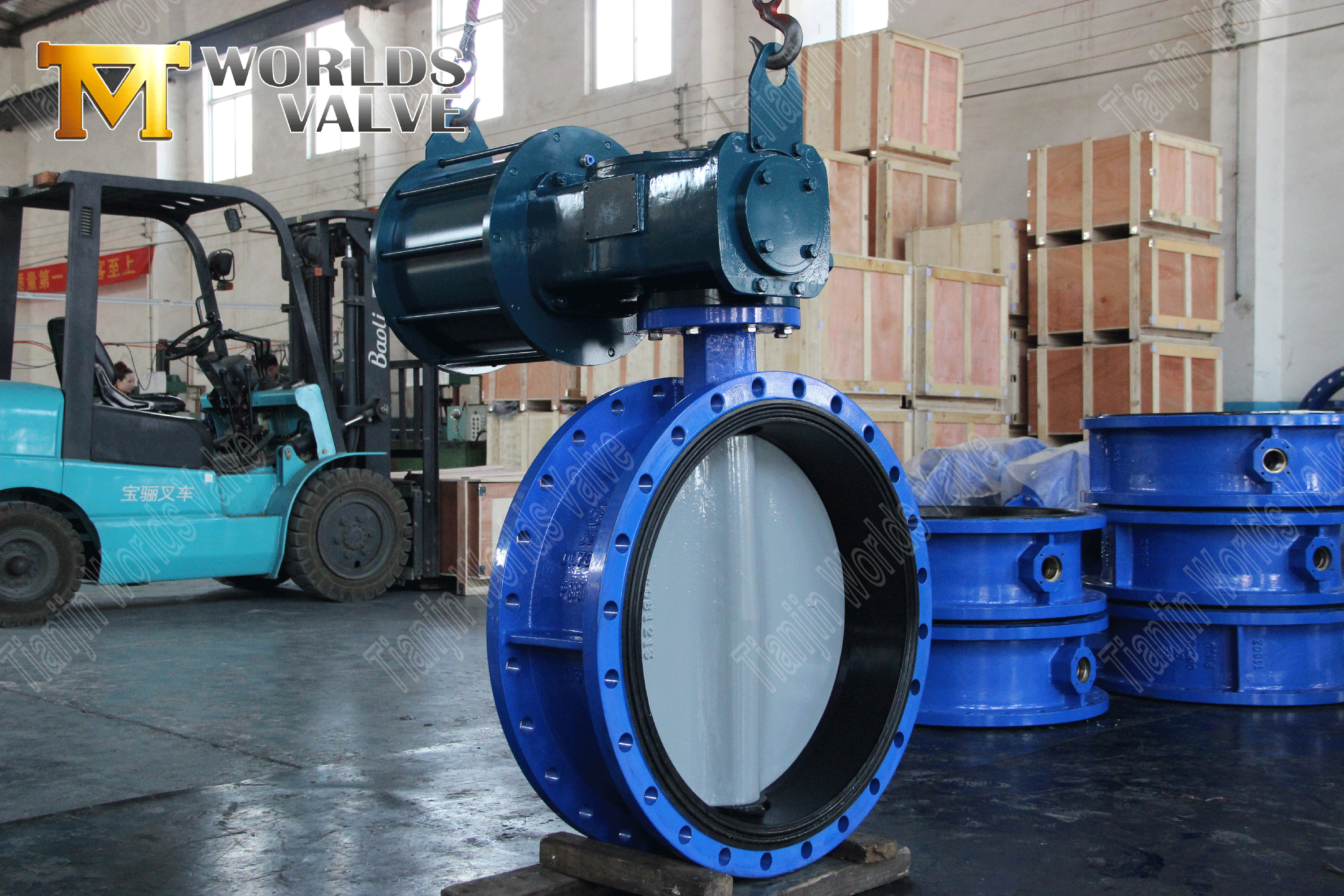 Flense Butterfly Valve Factory-Pneumatische bediende vlinderklep met ductiele ijzeren schijf (8)