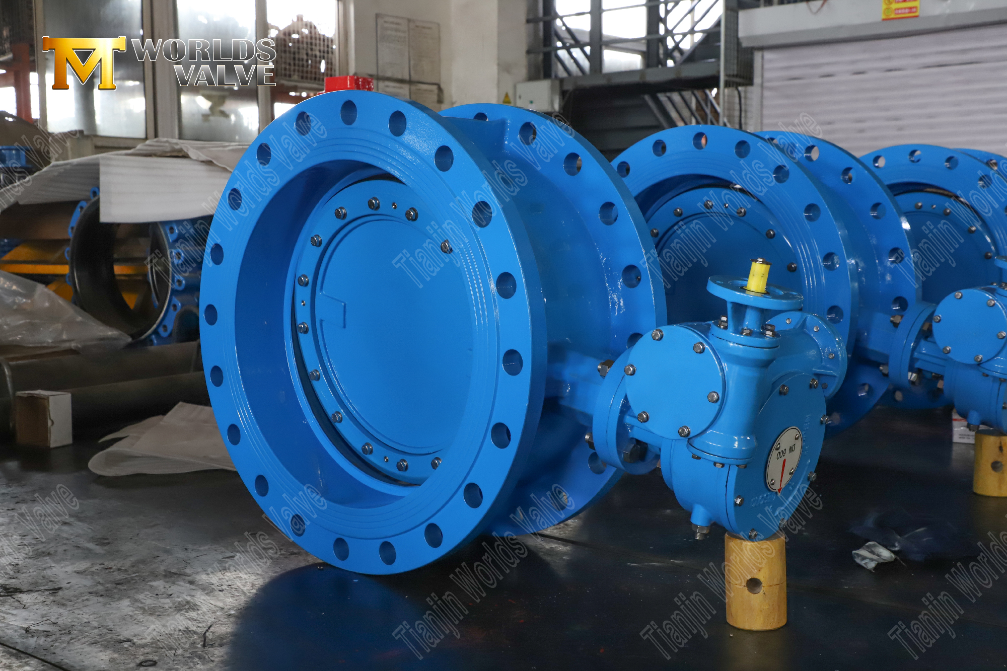 Dubbele offset PN25 vlinderklep met dubbele flenzen en versnellingsoperator-3 (1)