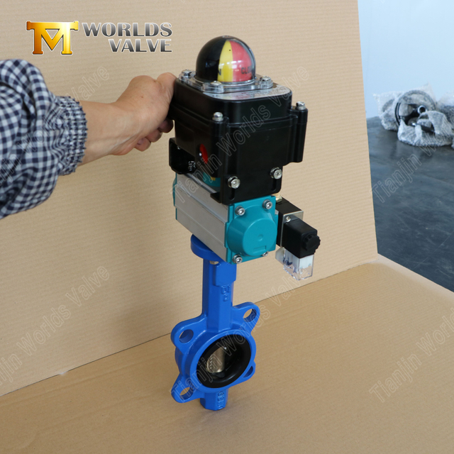 Pneumatische Wafer-vlinderklep met C95400 bronzen schijf en eindschakelaar | Compact formaat | OEM-leverancier