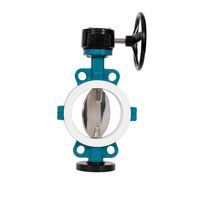 Volledige PTFE Beklede Wafer Vlinderklep Twee Stukken Body,Nodulair gietijzer Body,RVS Schijf PTFE Seat,hoge Prestaties