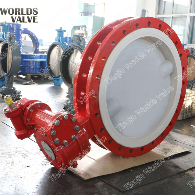 China Butterfly Valve Leverancier - PTFE dubbele flens vlinderklep met versnellingsbak